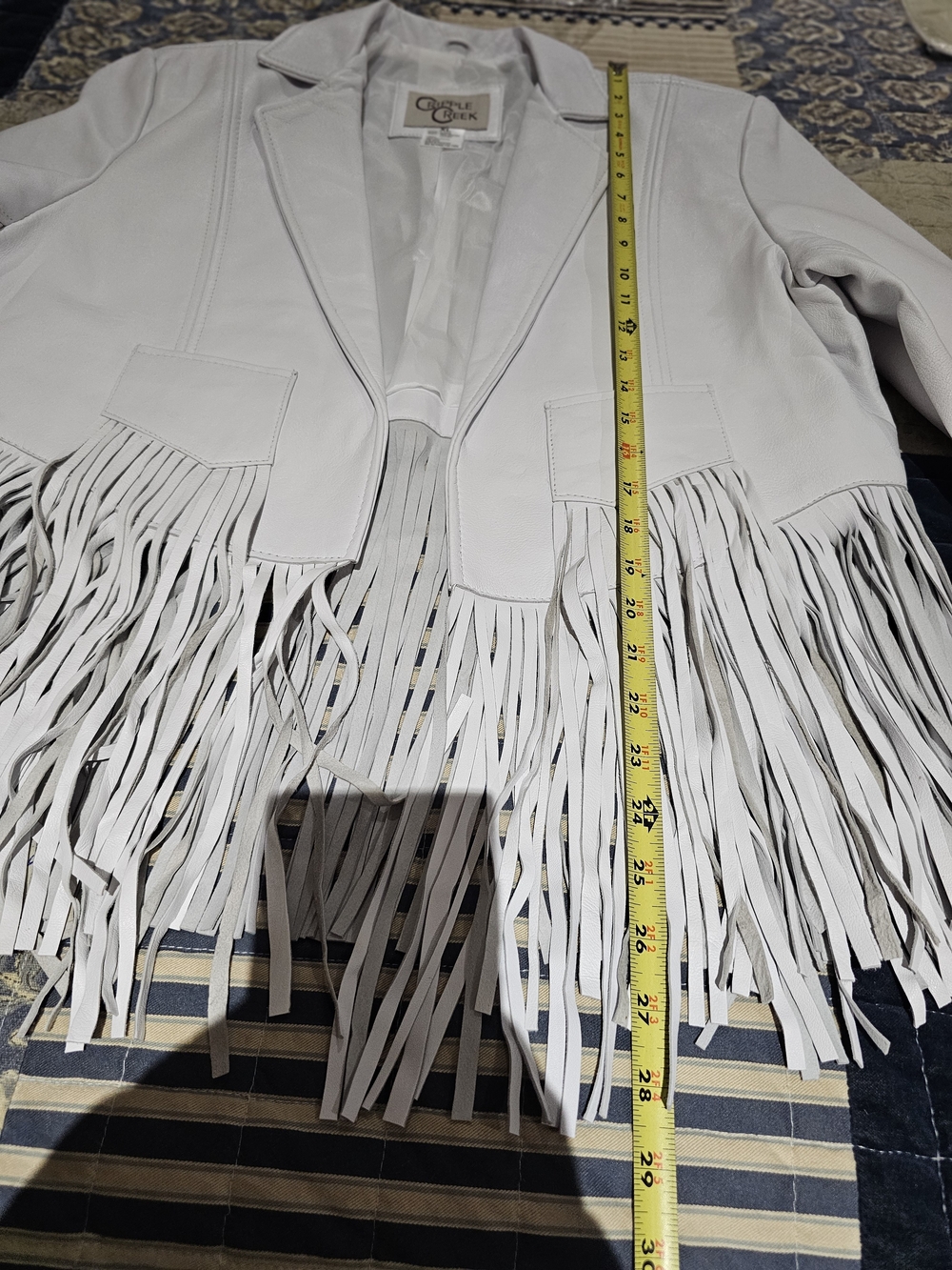White Genuine Leather Fringe Blazer Jacket, NWT - Picture 6 of 7